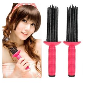 17 Teeth Round Comb Hair Brush Styler for Curly Hair, Portable Anti Slip Curling Wand - 2PCS