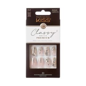 KISS Classy Premium Medium Coffin Glue-On Nails, Glossy Light White, 30 pieces - KISS USA