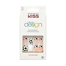 Kiss Salon Design Medium Coffin Glue-on Nails, Glossy Light White, 24 Count - KISS USA