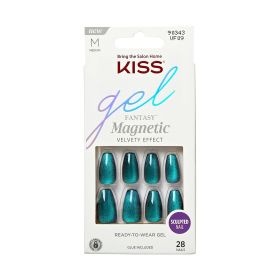 KISS Gel Fantasy Magnetic Medium Coffin Sculpted Gel Nails, Glossy Dark Blue, 28 Count - KISS USA
