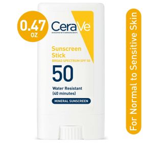 CeraVe Mineral Sunscreen Stick SPF 50 Body & Face Sunblock for Sensitive Skin, Kids & Adults 0.47 oz - CeraVe